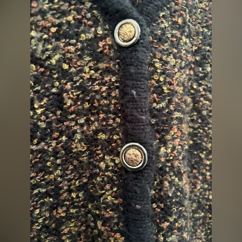 Vintage Sweater Vest Marella Multicolour Tweed Black V Neck Gold Button Size S - Picture 3 of 6